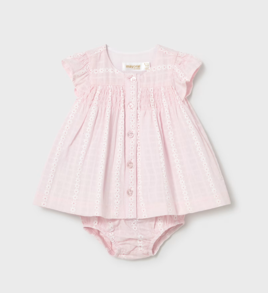 Mayoral Shirred S/S Dress & Nappy Cover Style 1805 - Baby Rose